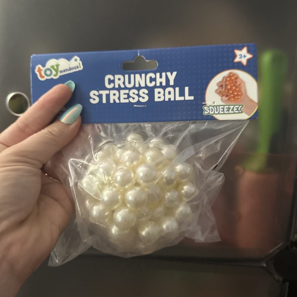 Crunchy Stress Squishy Ball Toymendous Squeeze White Pearls Ball New